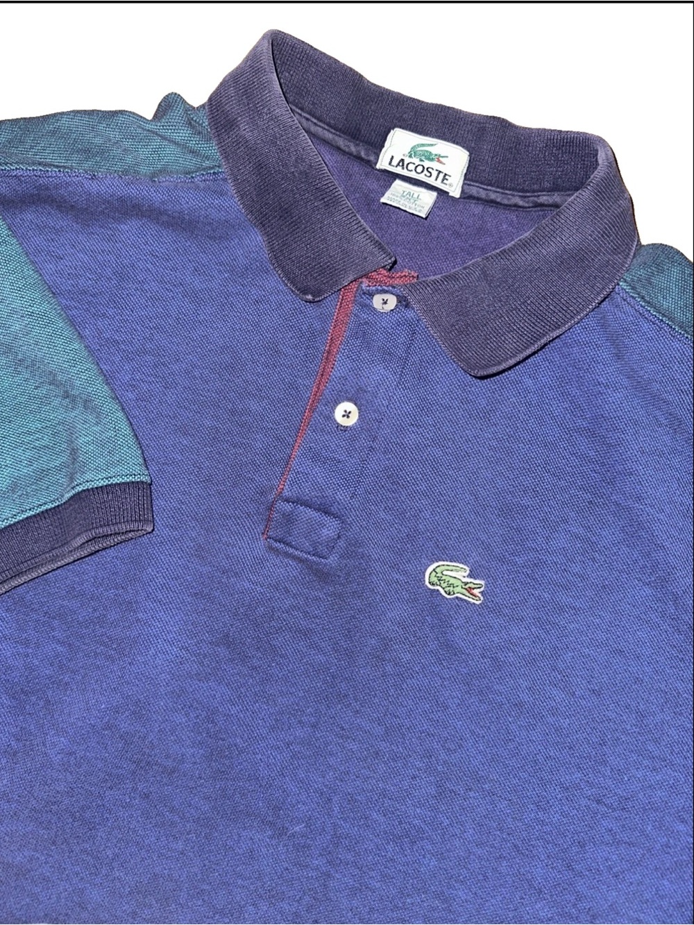 Vintage 90s Lacoste Made In USA Polo Shirt Men 2XL Colorblock 2XT Green Blue